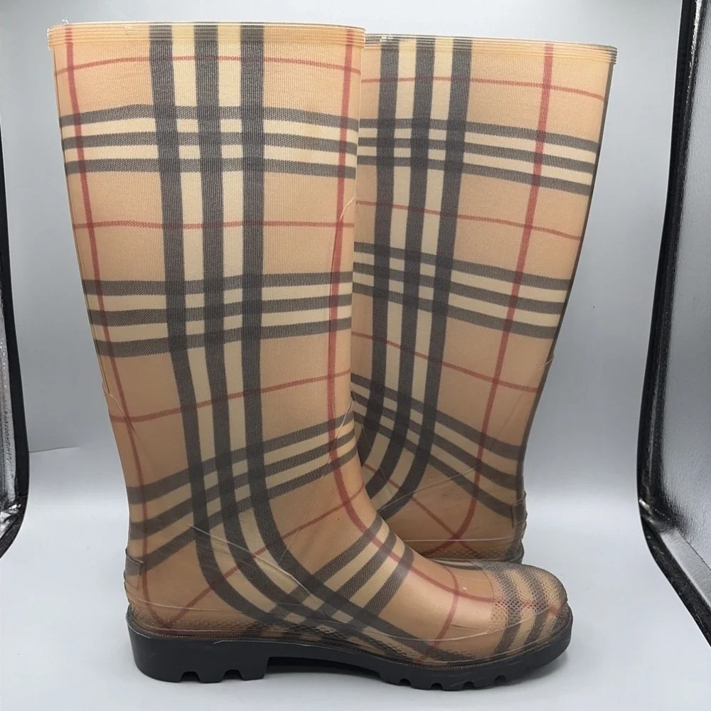 Burberry Rain Boots Womens US 6.5 EUR 40 nova check Plaid Tall wellington france